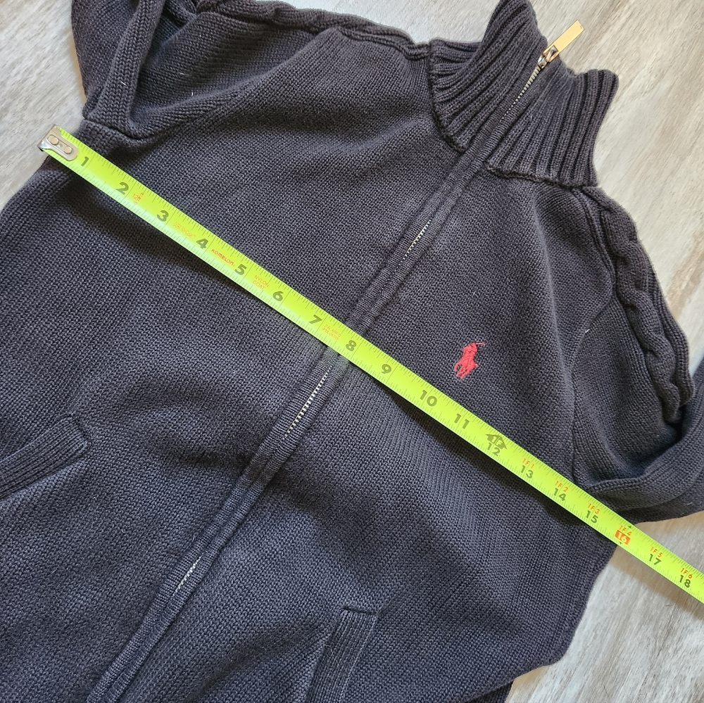 VTG Ralph Lauren Full Zip Sweater Black High Neck Knit Heavyweight Youth Sz L - Picture 8 of 10